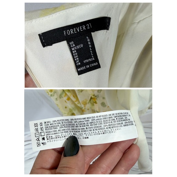 Forever 21 Floral Maxi Slip Dress Size Lg Yellow Green Ruffle Chiffon Ethereal - Picture 4 of 7